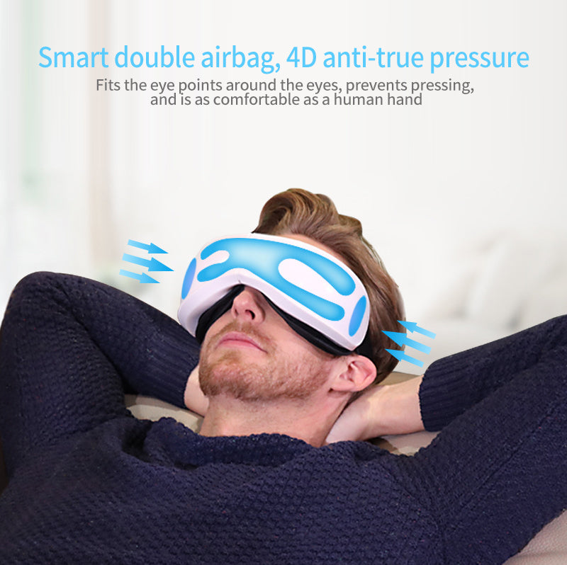 Smart eye massager with music, heat, vibration, and air pressure features