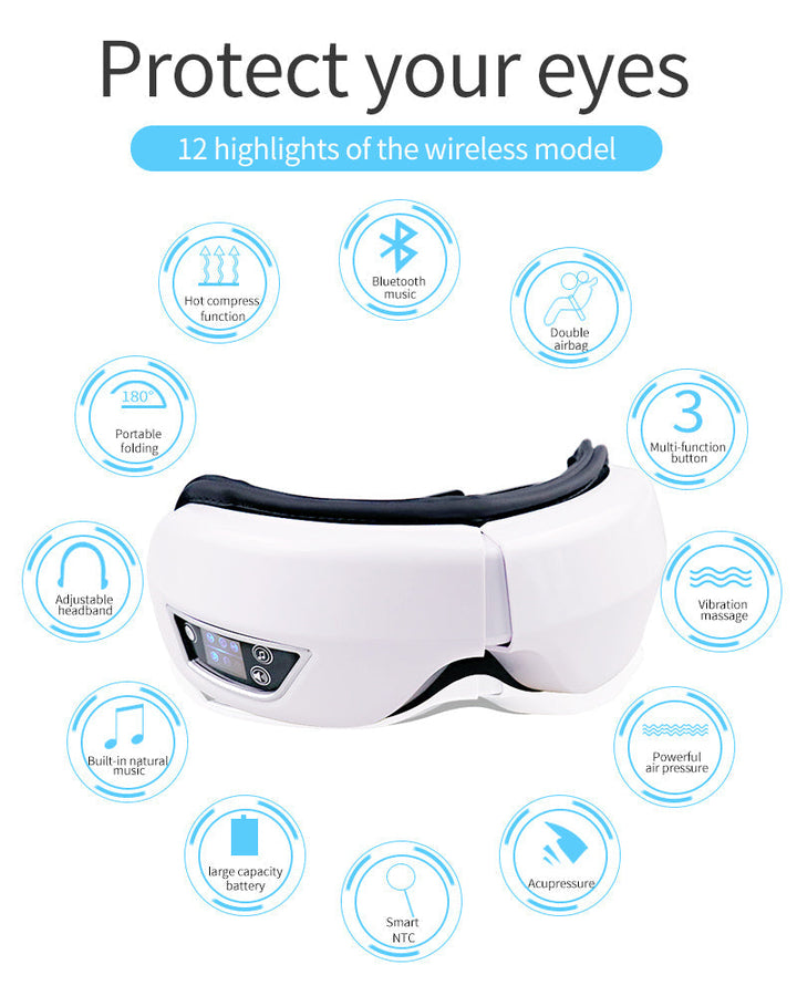 Relaxation eye massager: unisex, portable, with warm compression and Bluetooth