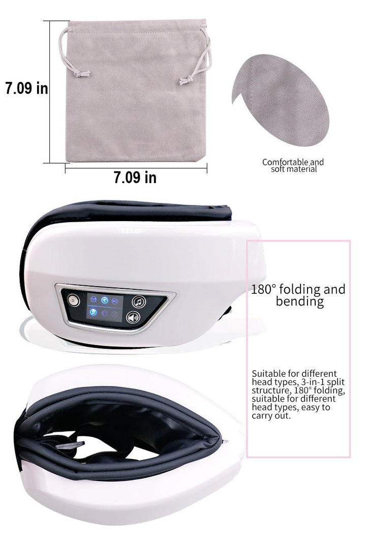 Bluetooth smart eye massager for relaxation, with warm compression and vibrations