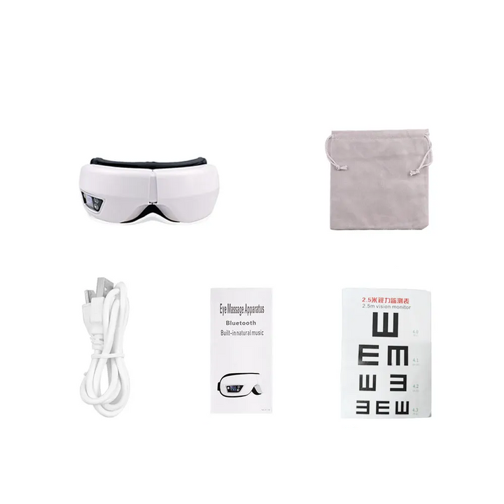 Unisex eye massager providing warm compression, vibration, and serene relaxation