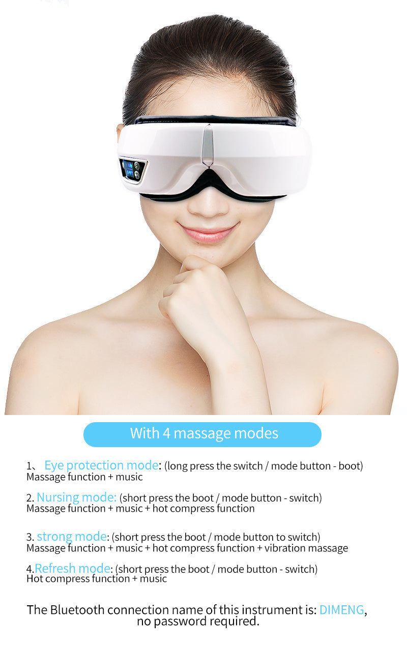 Portable eye massager with Bluetooth music, rechargeable for on-the-go relaxation