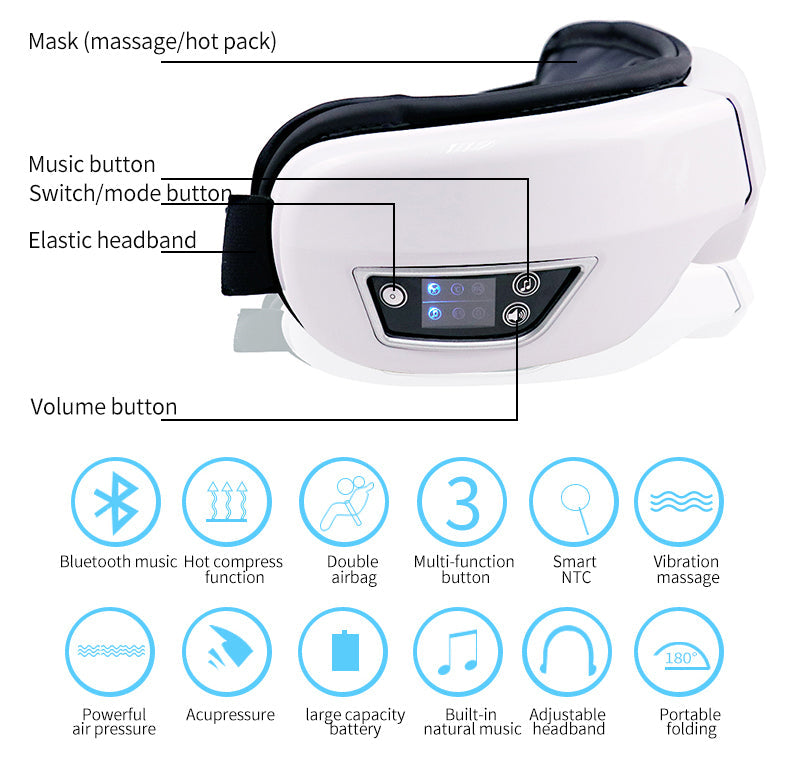 Eye massager: a portable device with air pressure and warm compression for health