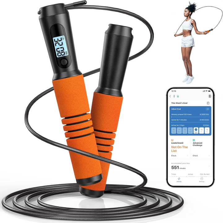 Unisex smart jump rope for fitness workouts & cardio. Features app tracking & tangle-free design for effective exercise.