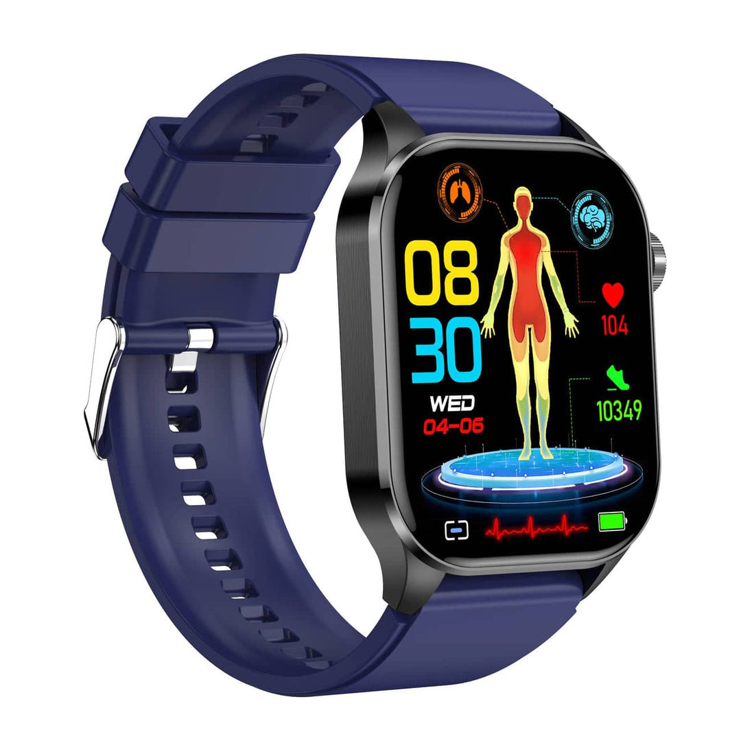 Close-up of unisex smartwatch displaying ECG results. Advanced health & fitness tracker for all.