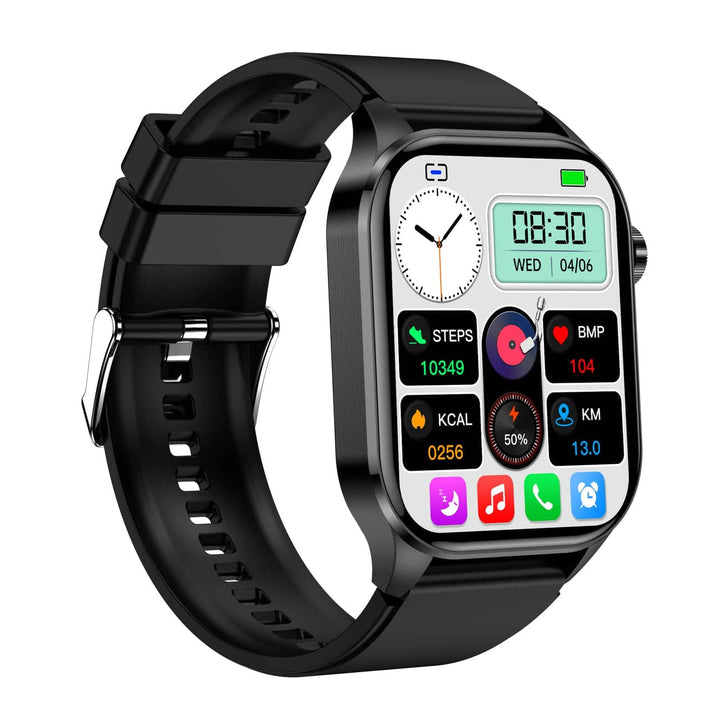 Unisex smartwatch with sleek design for comprehensive health monitoring: ECG, BP, fitness tracker.