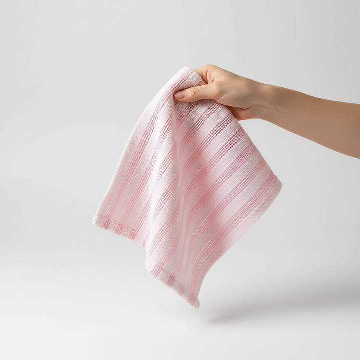 Close-up of SmoothExfoliate exfoliating towel texture, showing antibacterial bamboo fibers for body scrub