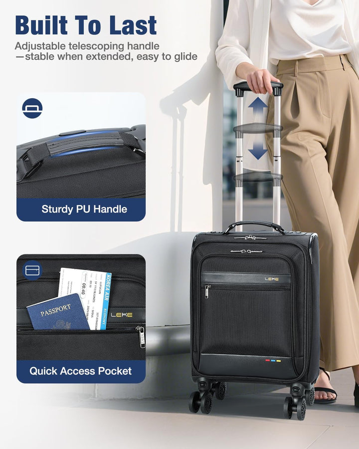 Durable softside expandable carry-on suitcase, unisex design, lightweight with multi-directional spinner wheels.