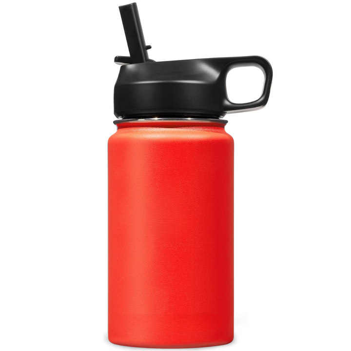 Modern unisex water bottle, durable stainless steel with a practical straw.
