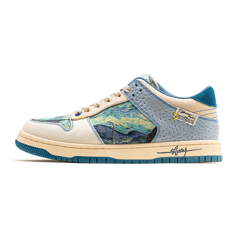 Unisex Starry Night artistic sneakers with vibrant Van Gogh inspired print & comfort sole for everyday style.