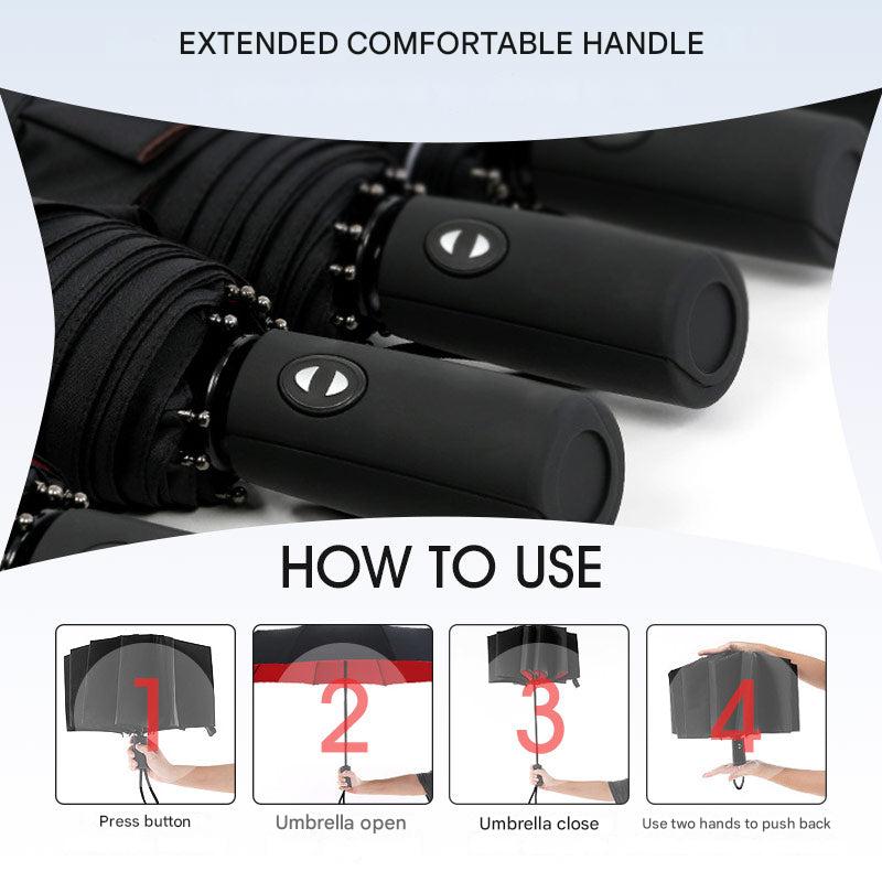 Set of two unisex storm-proof folding umbrellas, black, essential windproof travel accessories