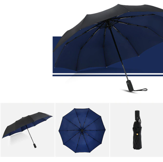 Close-up of the AeroShield compact umbrella's handle, ergonomic grip, essential travel accessory