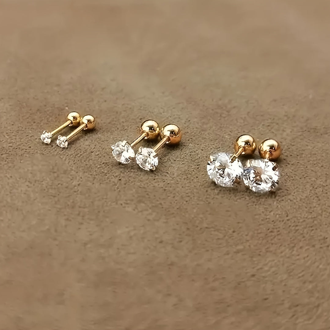 Versatile unisex zirconia stud earrings in sleek titanium steel, suitable for elegant everyday wear or special occasions.