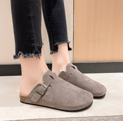 Versatile unisex suede slip-on shoes, perfect for everyday use, with an adjustable buckle.