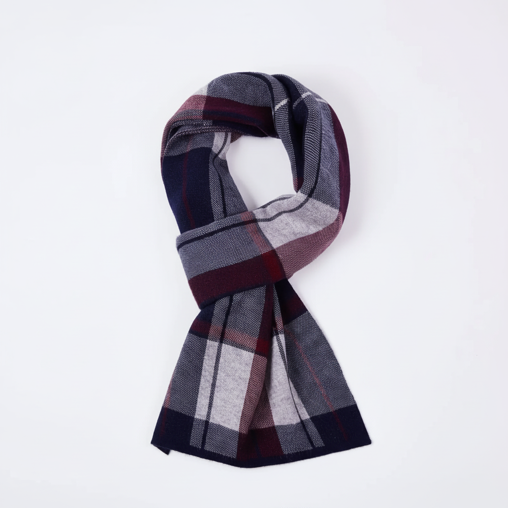 Square wool scarf with a rich striped design, unisex and warm for winter season