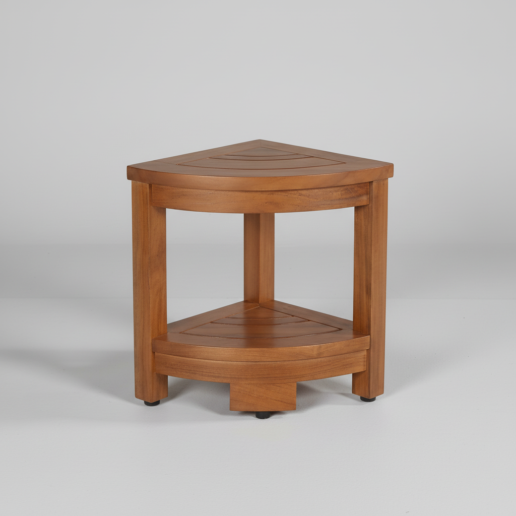 Stylish TeakCornero bathroom bench seat, genuine teak wood, compact corner design, non-slip shower stool