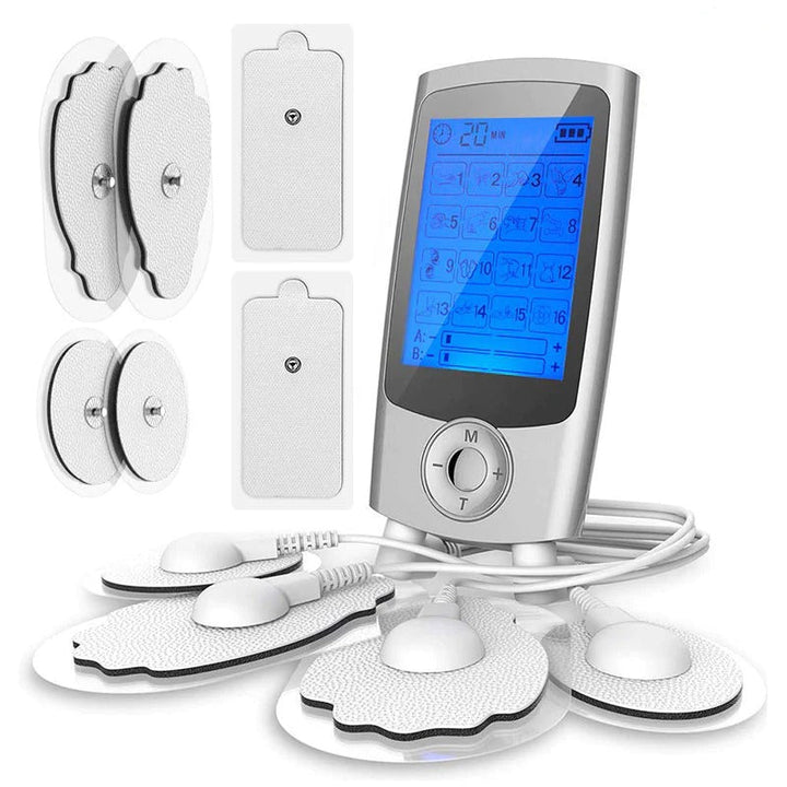 Electronic muscle stimulator device for pain and muscle therapy, rechargeable TENS EMS unit