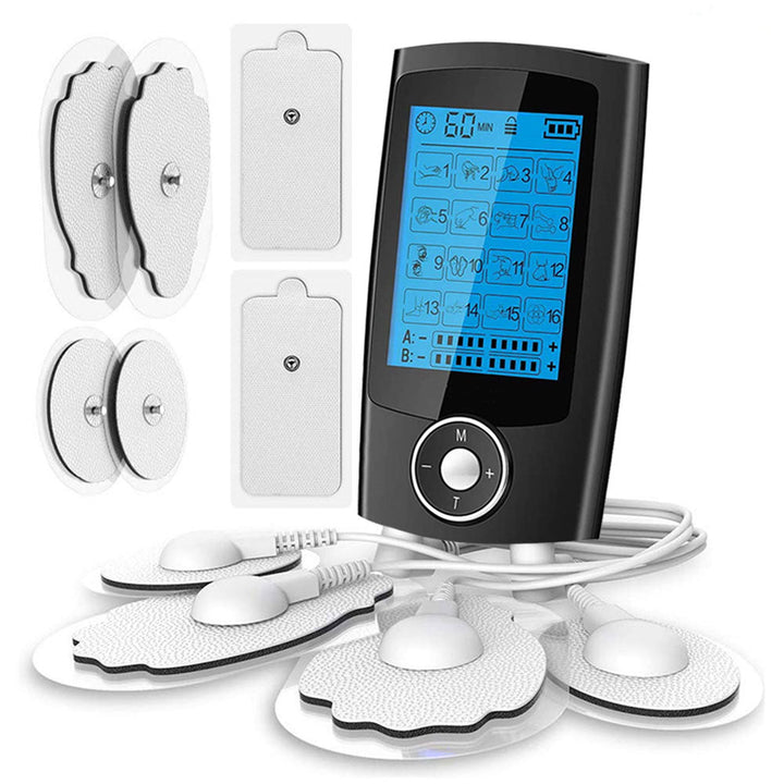 TENS EMS physical therapy device for pain relief and muscle stimulation, compact and effective