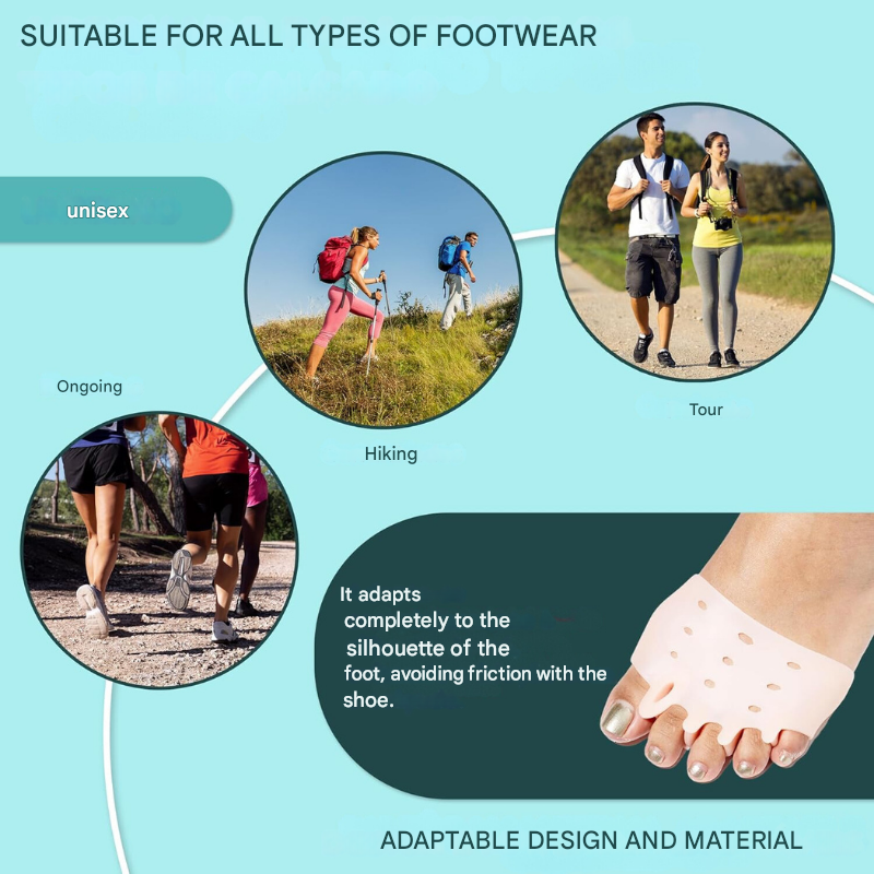 Comfortable unisex toe spreaders with cushioning for daily wear, promoting toe alignment & foot pain relief.