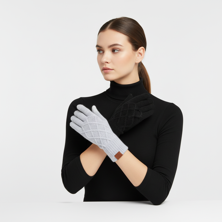 Unisex black knitted gloves with touchscreen compatibility, two pairs for outdoor gear