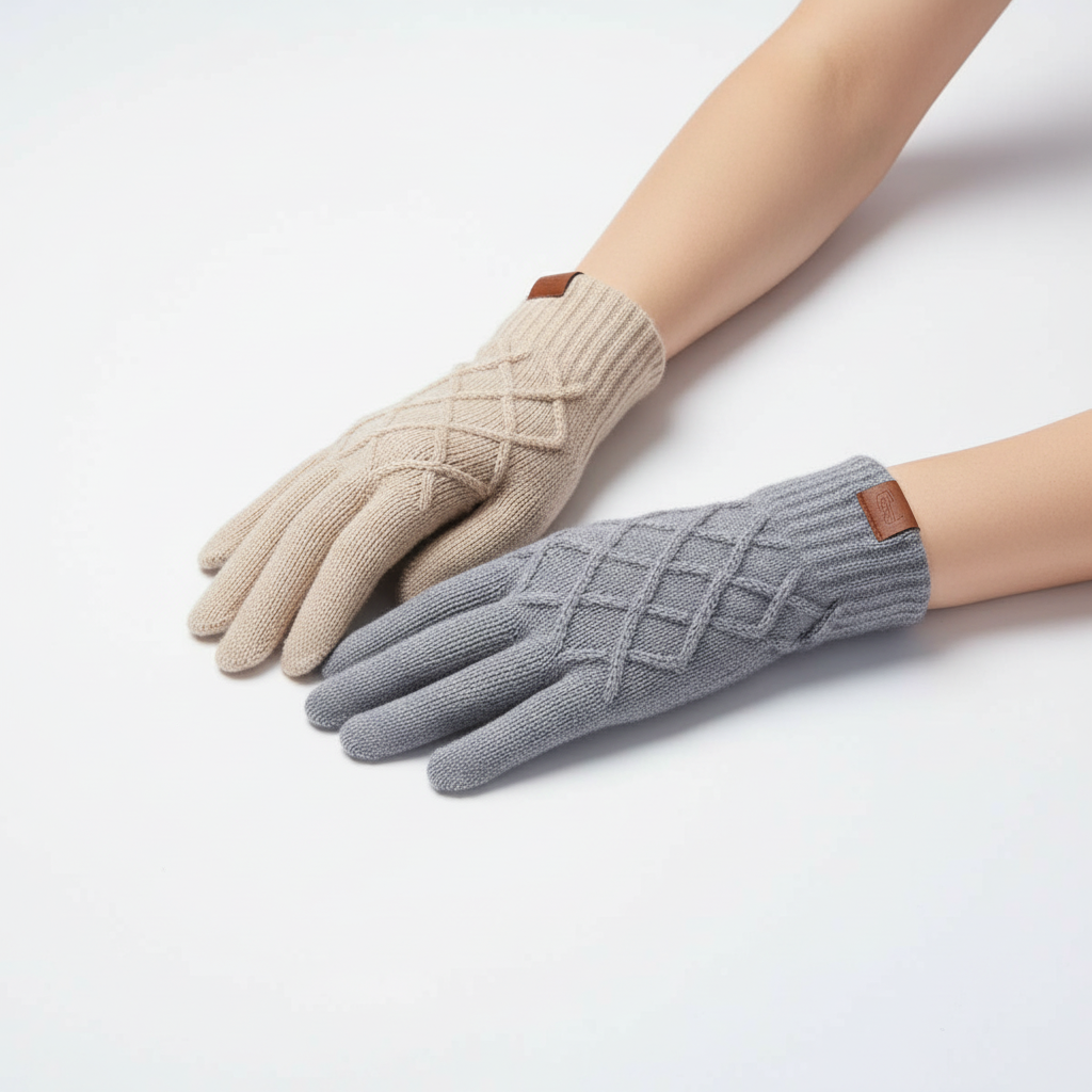 Two pairs of unisex thermal knitted gloves, black, offering warmth and touchscreen function