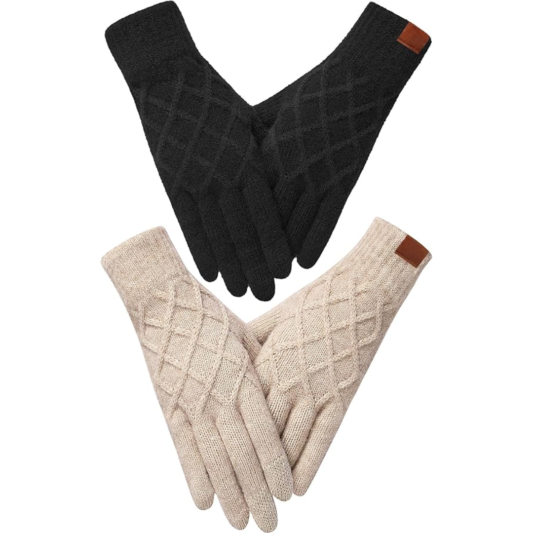Unisex Thermal Knitted Touchscreen Winter Gloves 2-Pack, black, for cold weather