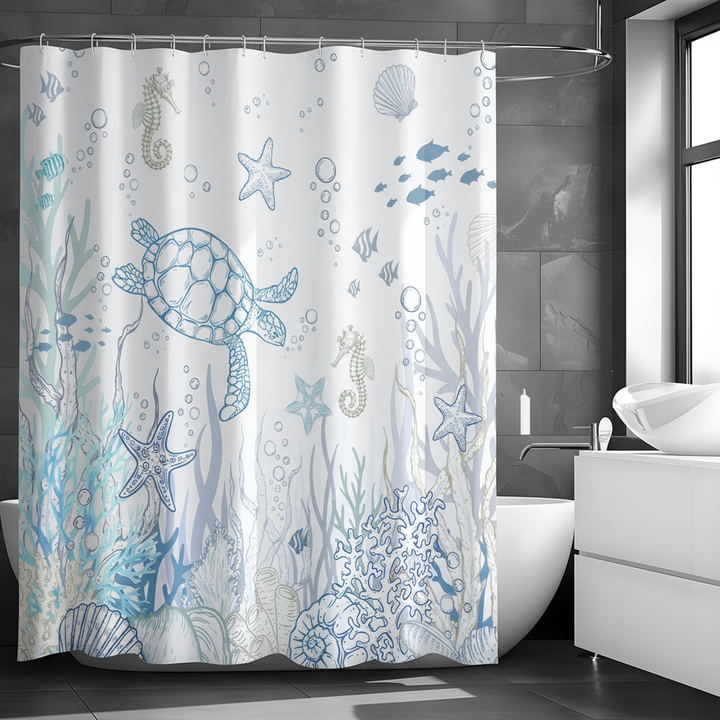 Unisex Turtle Theme Waterproof Shower Curtain, Polyester TurtleGlide, marine bathroom decor