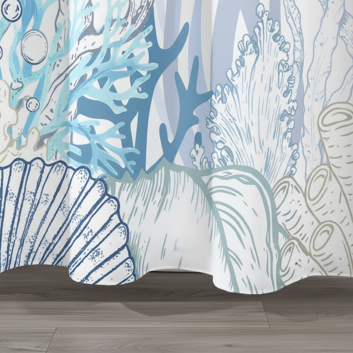 Full view of Turtle Theme Shower Curtain, ideal for marine bathroom decor, washable polyester
