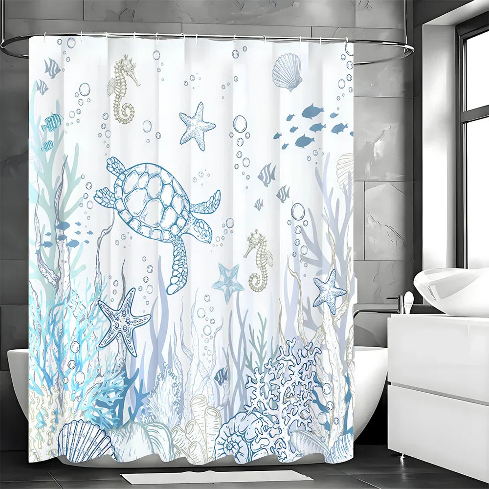 Waterproof TurtleGlide shower curtain in a modern bathroom, perfect home decor accent