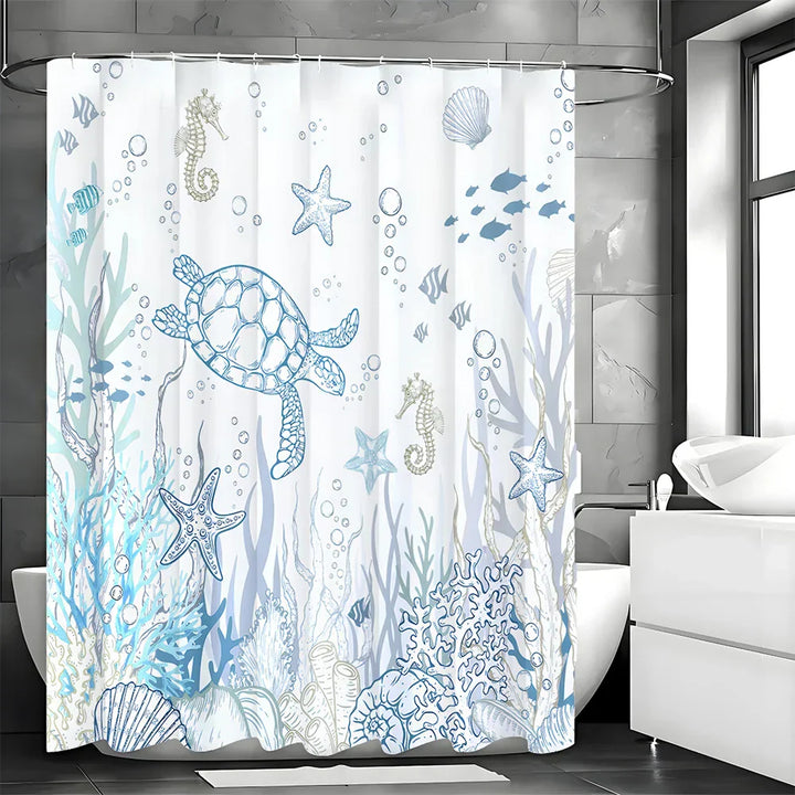 Waterproof TurtleGlide shower curtain in a modern bathroom, perfect home decor accent