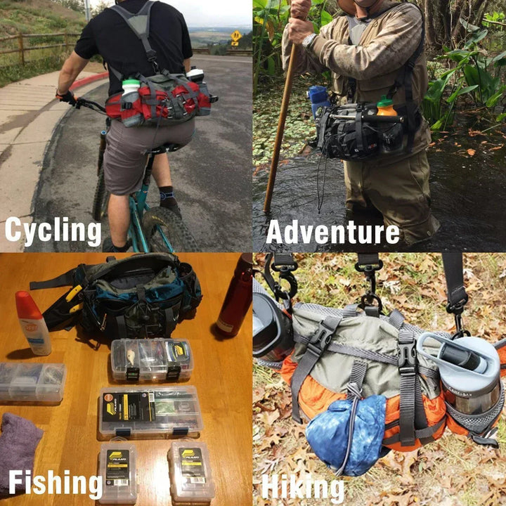 Ultralight Outdoor Waist Bag with zipped compartments open, revealing ample storage for essentials