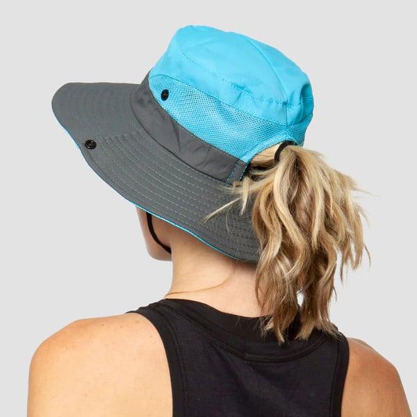 Side view of a unisex UV protection visor bucket hat, showing its foldable design