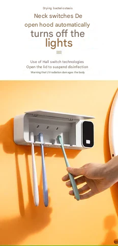 Wall-mounted rechargeable UV toothbrush sterilizer, vital for preventing bacteria & improving dental health.