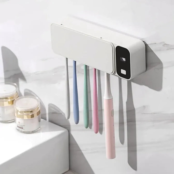 Sleek UV toothbrush sanitizer using advanced UV light to sterilize brushes, improving dental health.