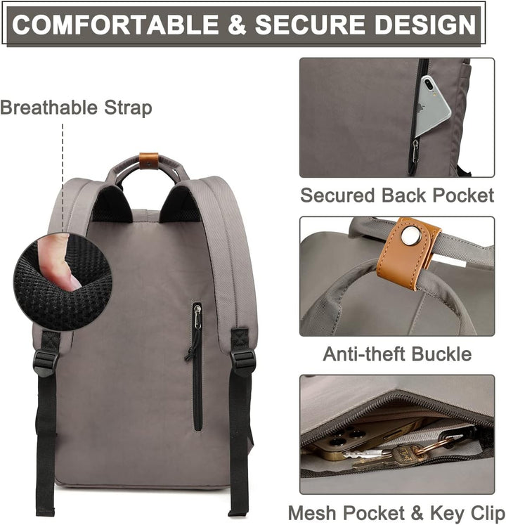 Retro-style water-resistant backpack for 15.6-inch laptops, great for travel.