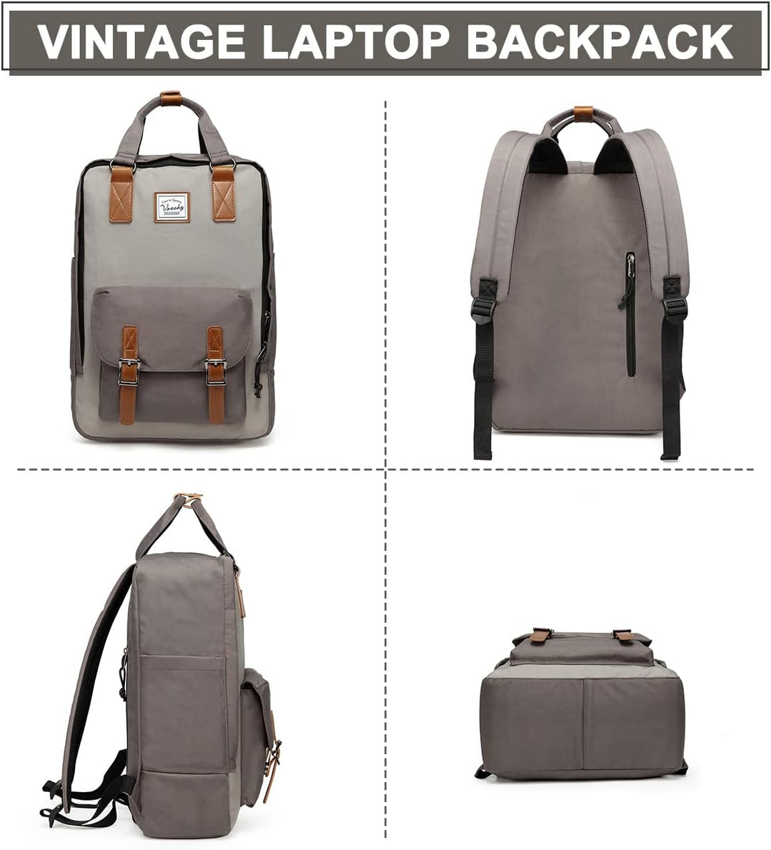 Unisex daily carry backpack, vintage look, water-resistant, fits 15.6" laptops.