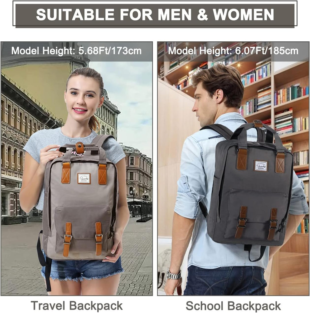 15.6" laptop backpack with vintage design & water-resistant finish, for school.