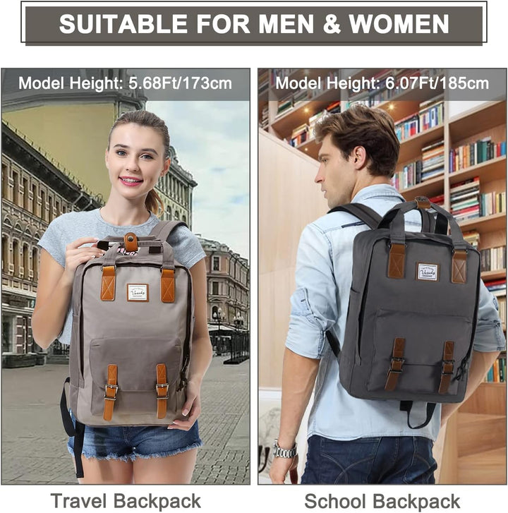 15.6" laptop backpack with vintage design & water-resistant finish, for school.