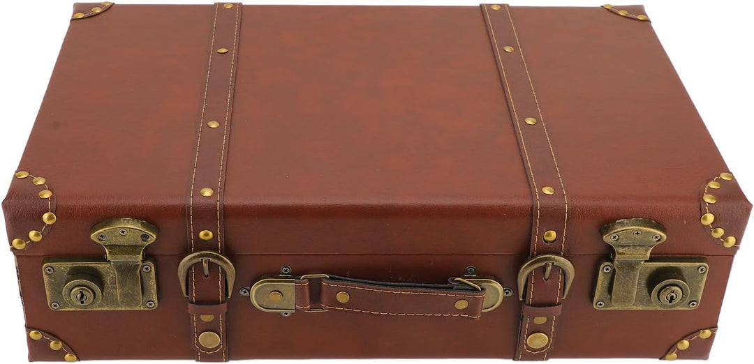 Unisex vintage leather overnight case, side view, showcasing sturdy construction and carryon size