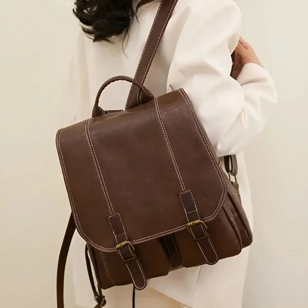 Stylish vintage coffee backpack, a unisex retro bag ideal for travel, school, and daily work commute. Durable.