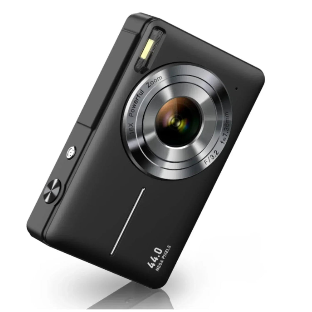 Retro-styled digital camera, compact and portable, offers modern high-resolution image and video quality.