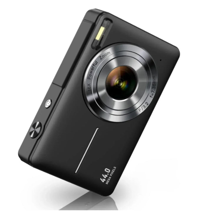 Retro-styled digital camera, compact and portable, offers modern high-resolution image and video quality.