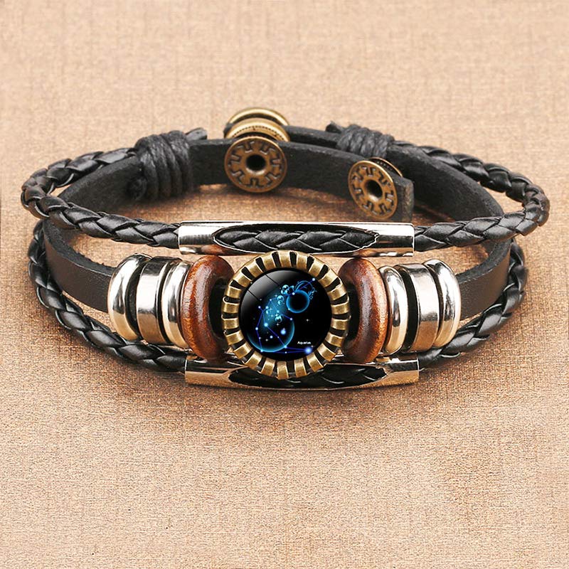 Unisex vintage zodiac charm bracelet, a retro stainless steel astrological accessory for daily wear.