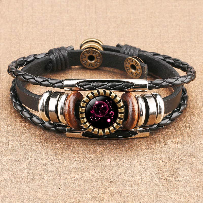 Celestial zodiac charm bracelet, a unisex vintage retro design made of stainless steel for astrology lovers.