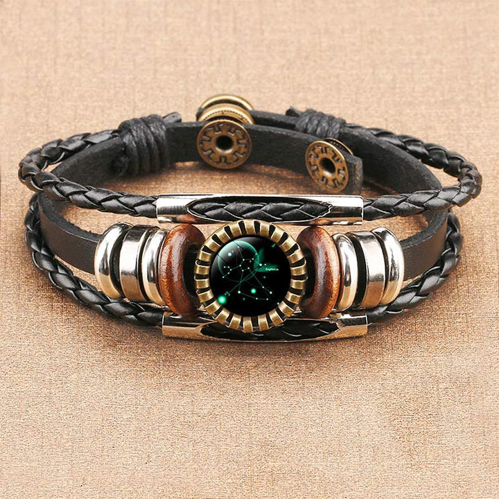 Retro unisex vintage zodiac charm bracelet, a stylish stainless steel accessory for astrological fashion.