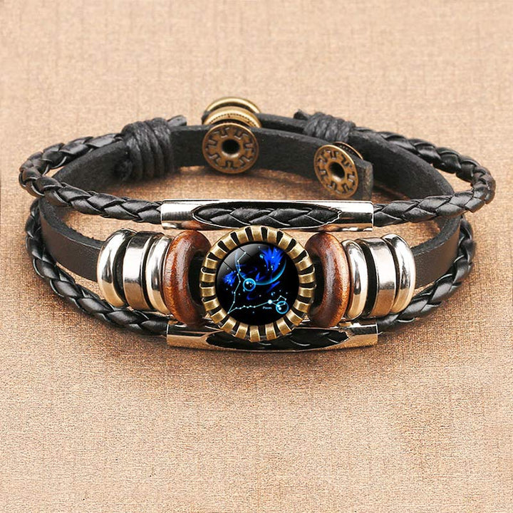 Vintage zodiac charm bracelet featuring celestial design, perfect retro astrology jewelry for men & women.