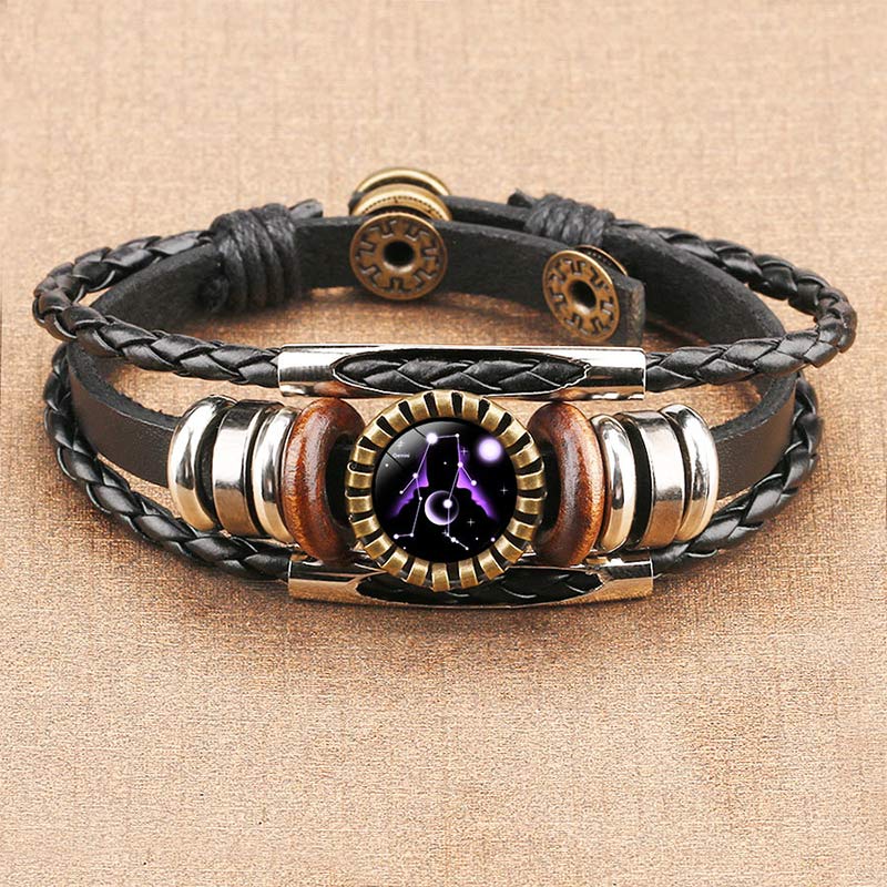 Stainless steel vintage zodiac bracelet, a durable unisex retro charm for astrology enthusiasts.