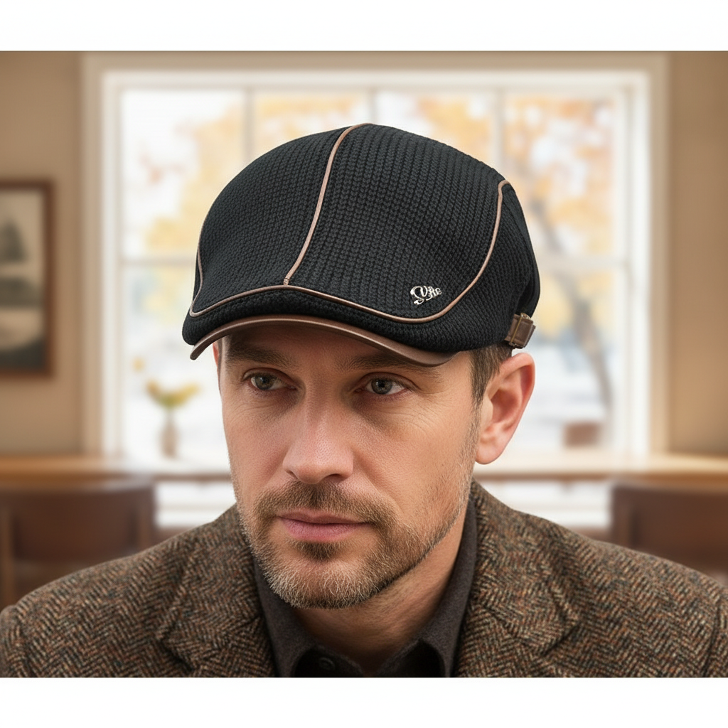 Unisex warm knitted beanie hat in black, perfect for cold winter weather and fashion accessory.