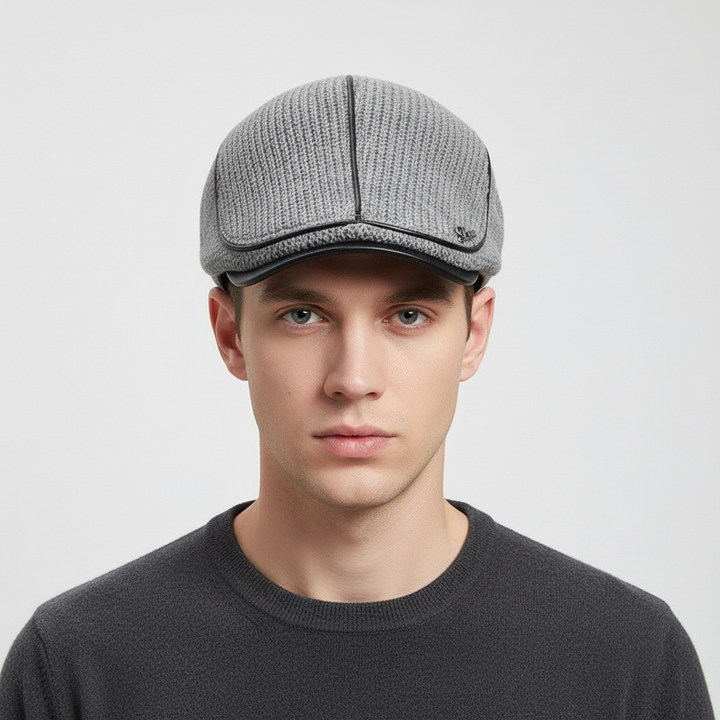 Textured view of a warm knitted beanie, highlighting its quality and warmth for cold weather.