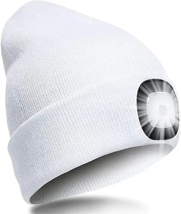 Knitted LED winter hat with bright built-in light, ideal for men & women's outdoor running & camping.