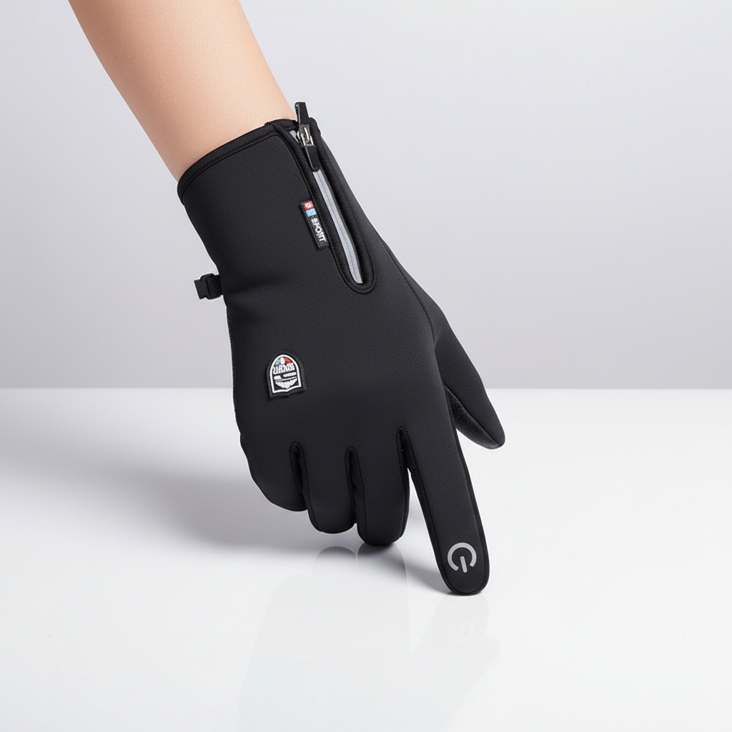 Detail of touchscreen fingertip on Unisex WarmTouchPro warm, waterproof winter gloves, black